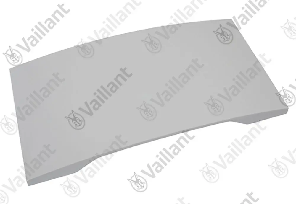 Vaillant Frontdeckel in schlichter Form, grau, mit abgerundeten Kanten, zur Abdeckung eines Heizungsmodells, auf neutralem Hintergrund.